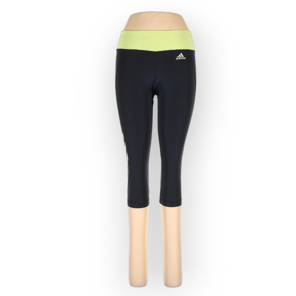 Adidas Womens Medium Black and Lime Green Active Leggings